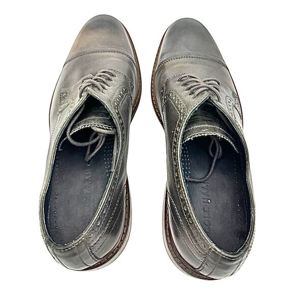 Cole Haan Mens Colton Oxford Dress Shoes Gray Leather Cap Toe Lace Up 9 M Used - Picture 9 of 10